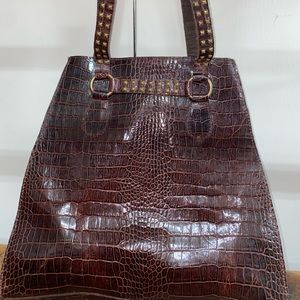 CROC EMBOSSED LEATHER SHOULDER BAG NWT